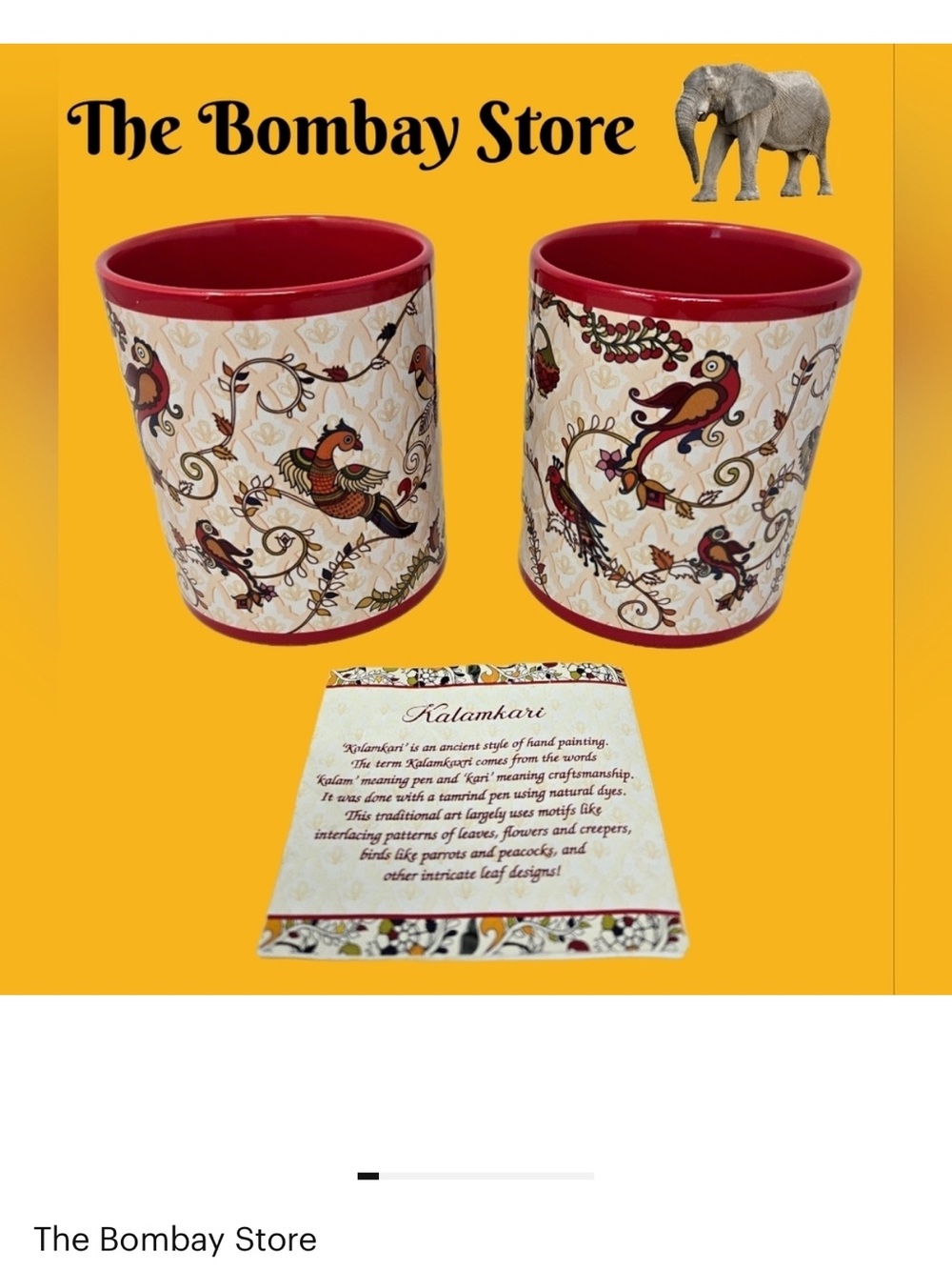 The Bombay Set of 2 Kalamkari Coffee Cups Hand Painted Exotic Beautiful Birds